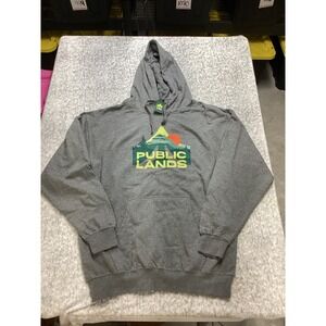 Public Lands Mountain Scape Logo Hoodie Gunmetal Heather Gray XL PL11228 NEW